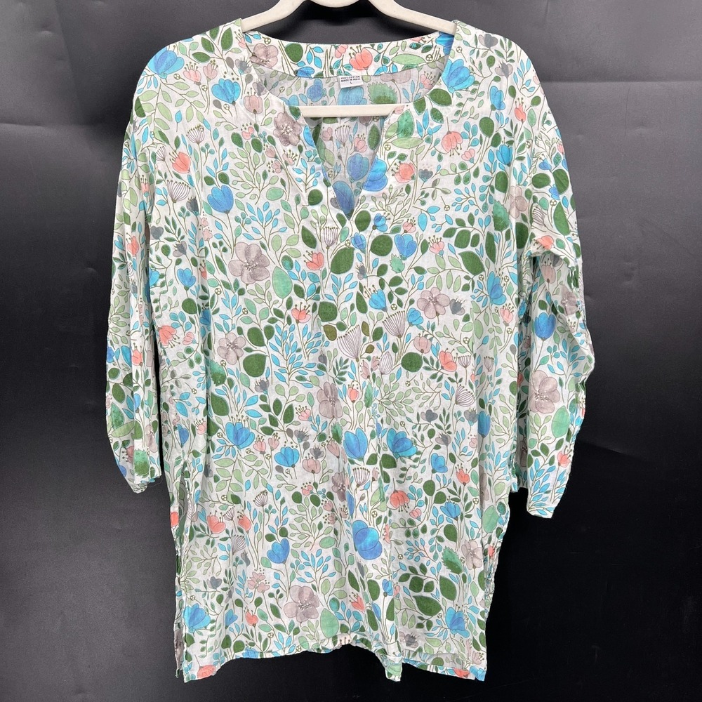 100% cotton tunic floral lightweight top made in‎ India boho coastal grandma L